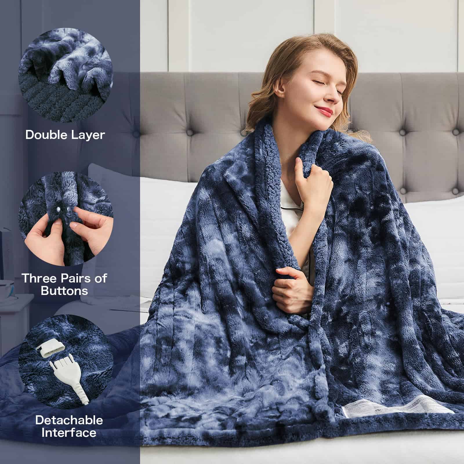 Manta Eléctrica OCTROT - Manta Térmica de -Azul Cobalto - Imagen 3