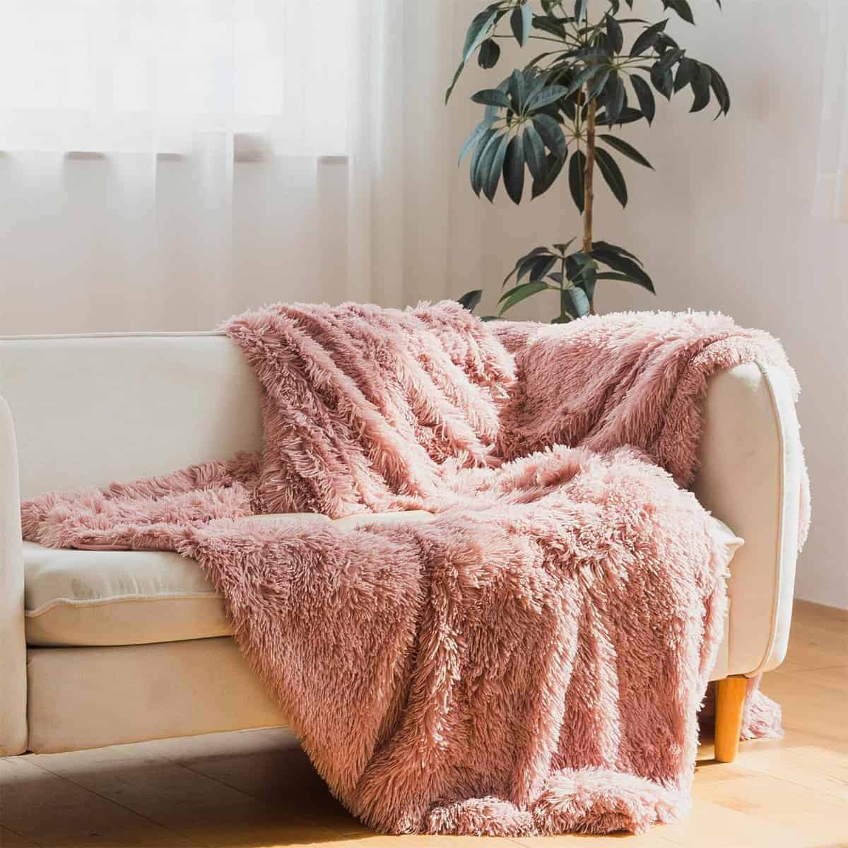 Manta de Piel Sintética Color Rosa Viejo, Manta Esponjosa - Imagen 4