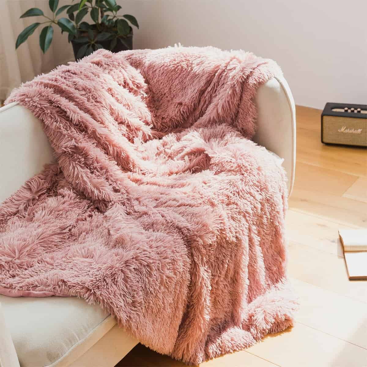 Manta de Piel Sintética Color Rosa Viejo, Manta Esponjosa - Imagen 5