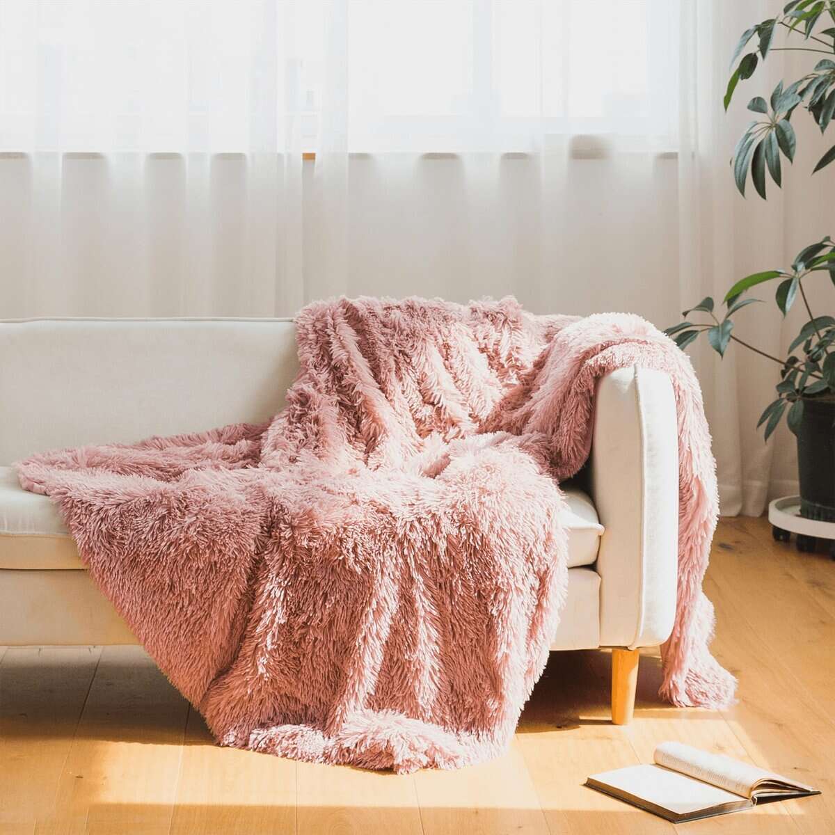 Manta de Piel Sintética Color Rosa Viejo, Manta Esponjosa