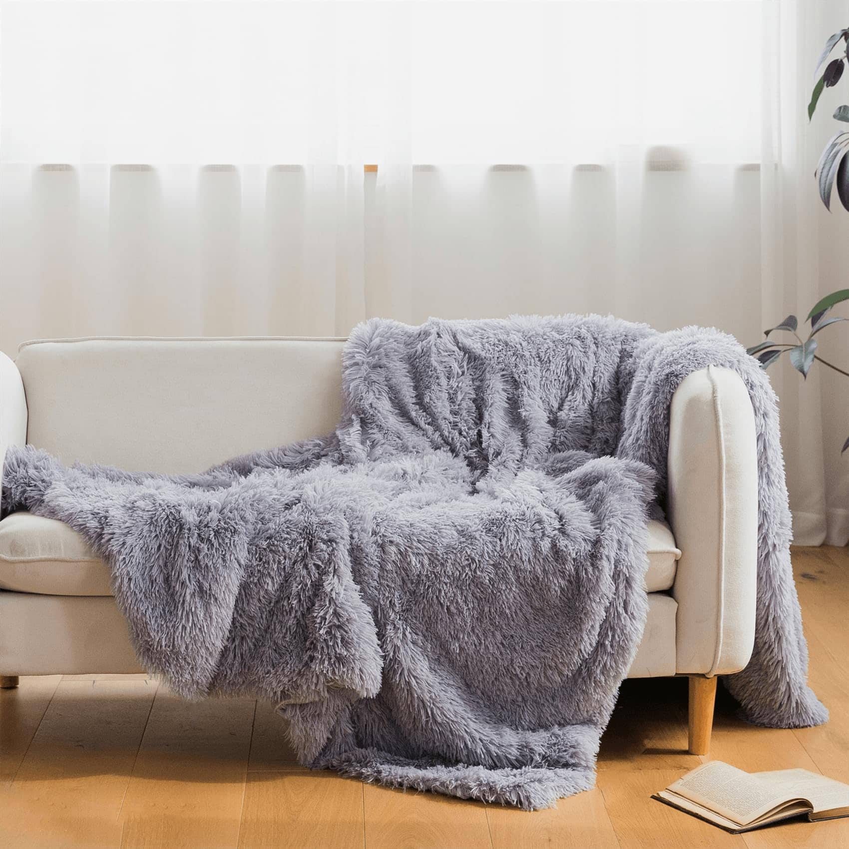 Manta de Piel Sintética Gris, 66" x 80" Suave y Esponjosa