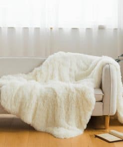 Manta de pelo sintético beige, manta esponjosa beige de