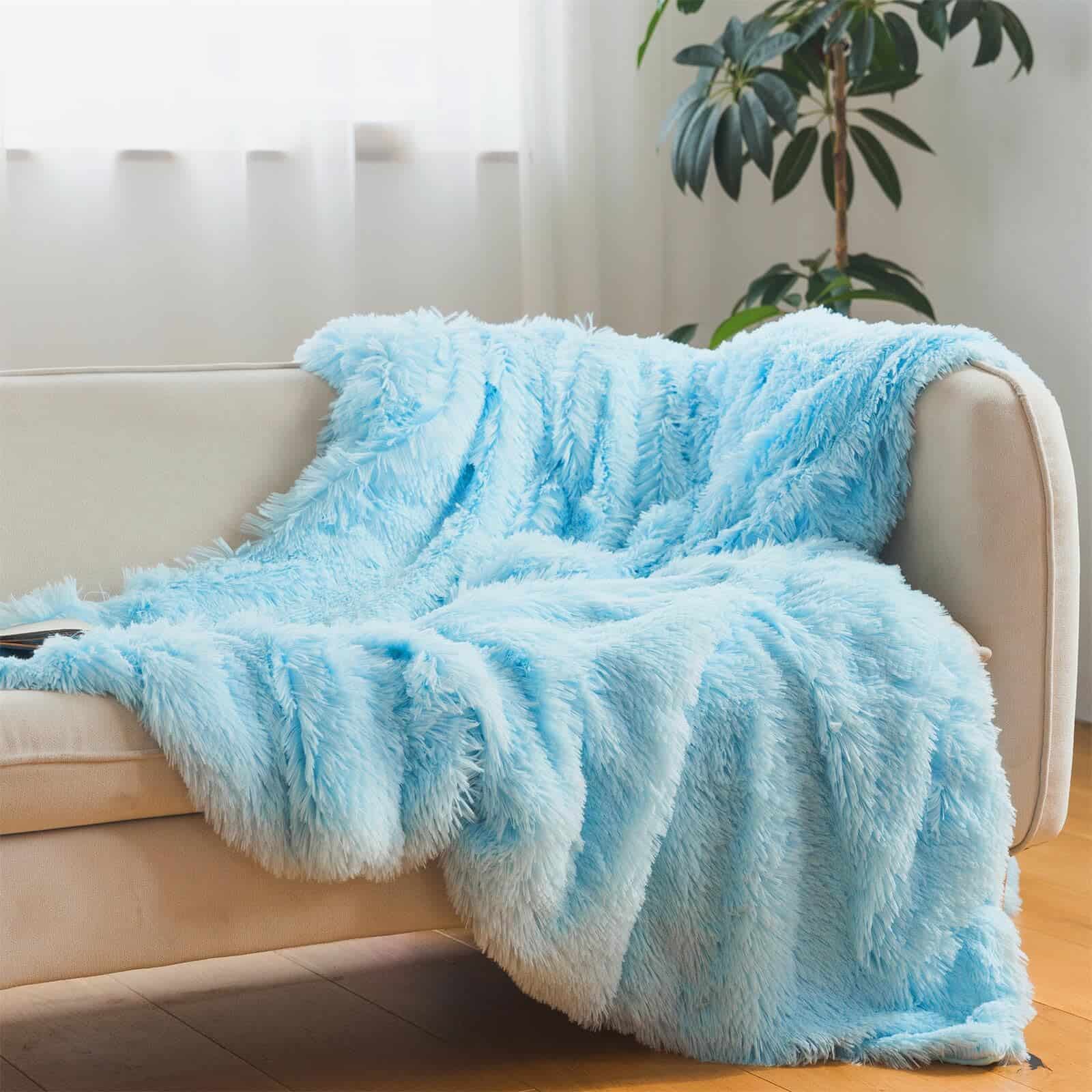 Manta de piel sintética azul, 66" x 80" esponjosa y peluda - Imagen 7