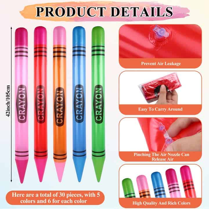 craftshou 30 Pcs 41.34 Inch Inflatable Crayons Tall Large - Imagen 3