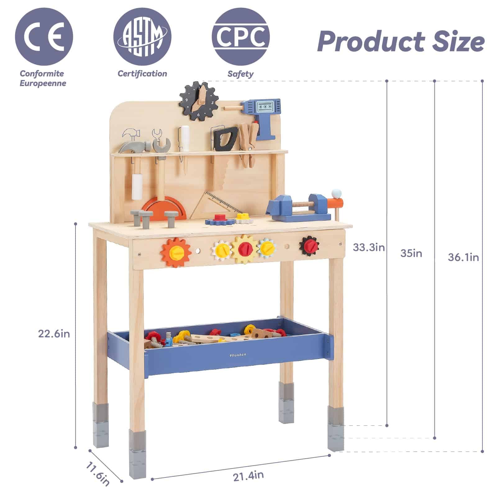 Banco de herramientas de madera para niños Pillowhale, - Imagen 6