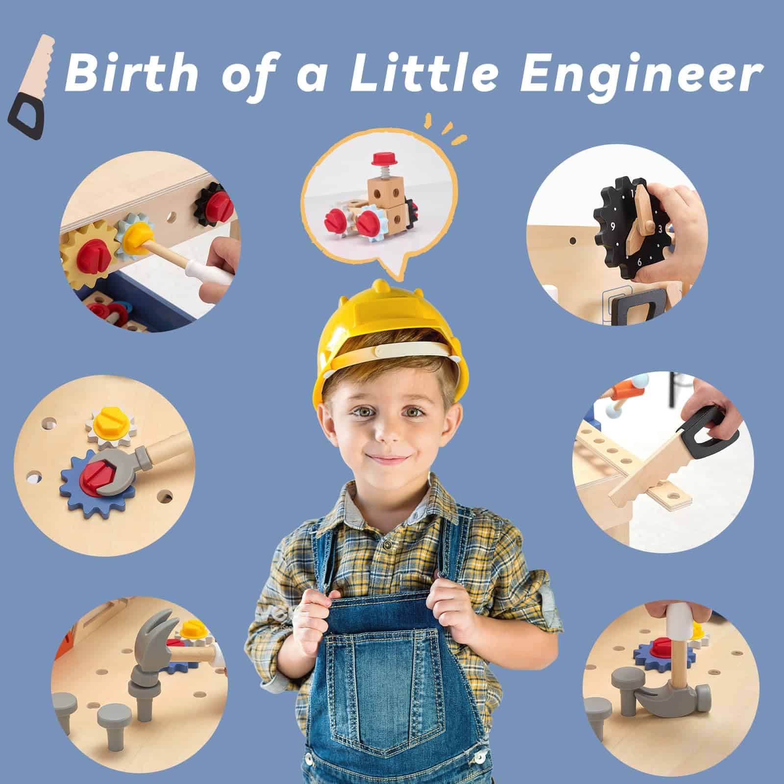 Banco de herramientas de madera para niños Pillowhale, - Imagen 3