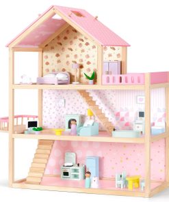 Casa de muñecas de madera Pillowhale con 36 piezas de