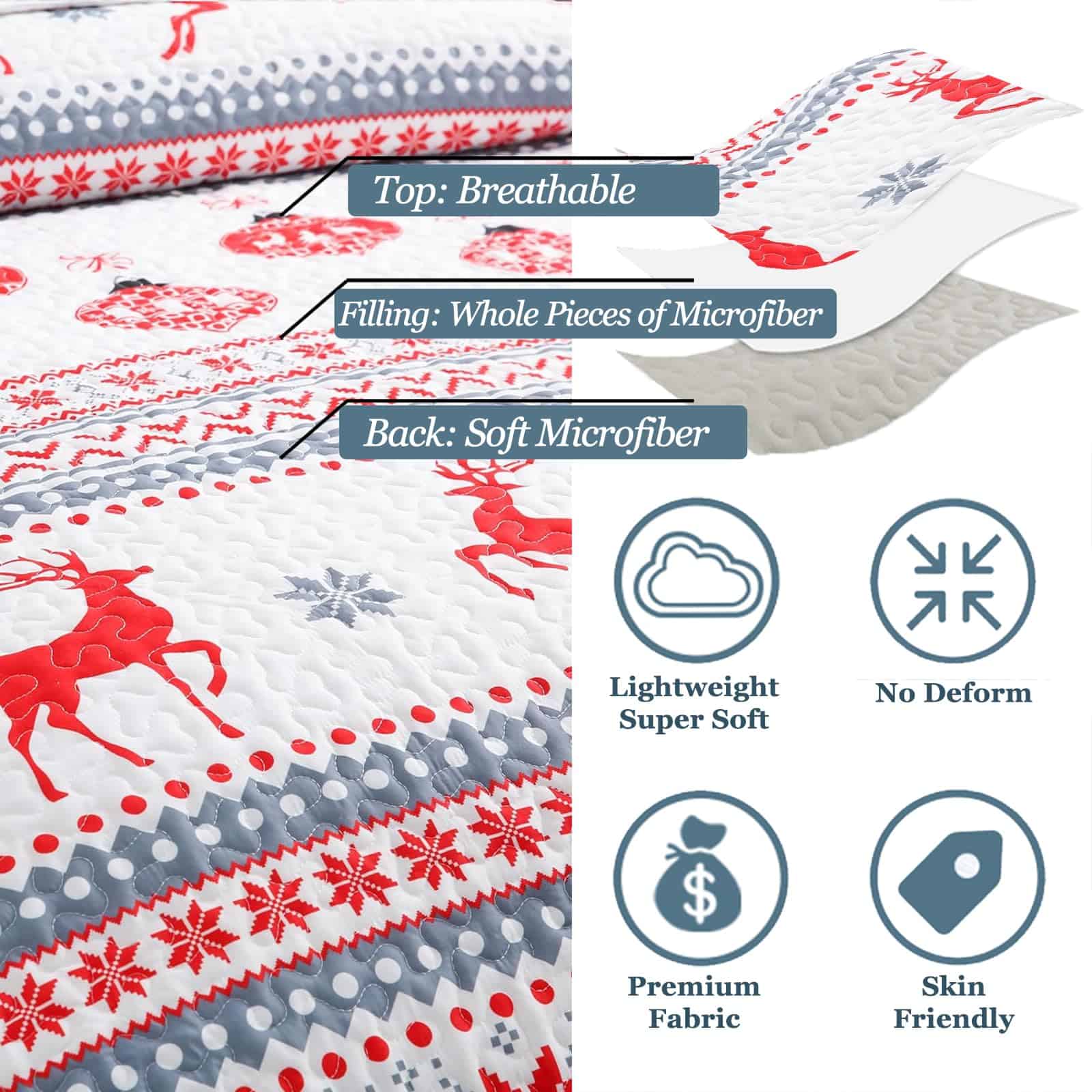 Colcha de Cama Reina con Patrón de Reno Kindred Home - - Imagen 8