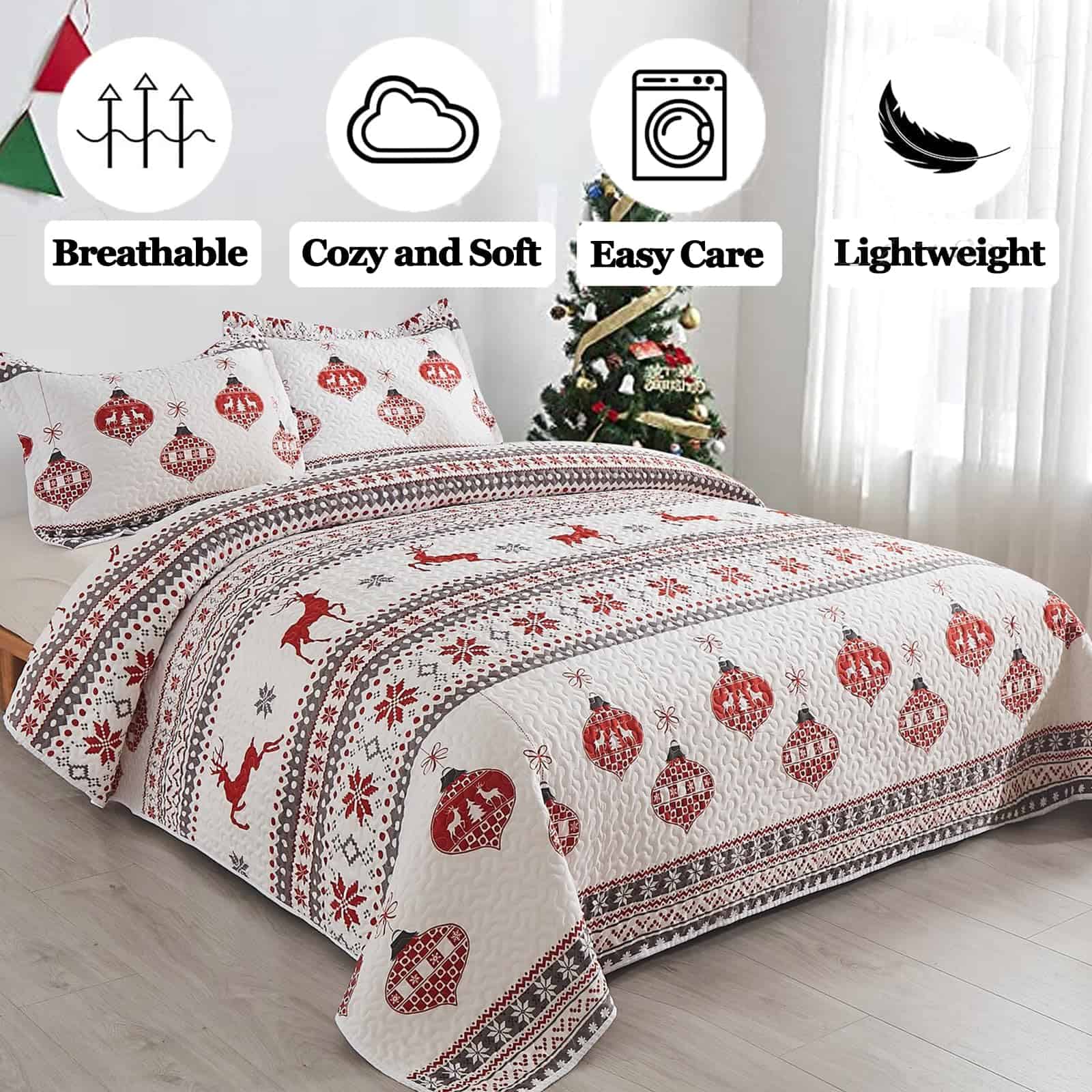 Colcha de Cama Reina con Patrón de Reno Kindred Home - - Imagen 3