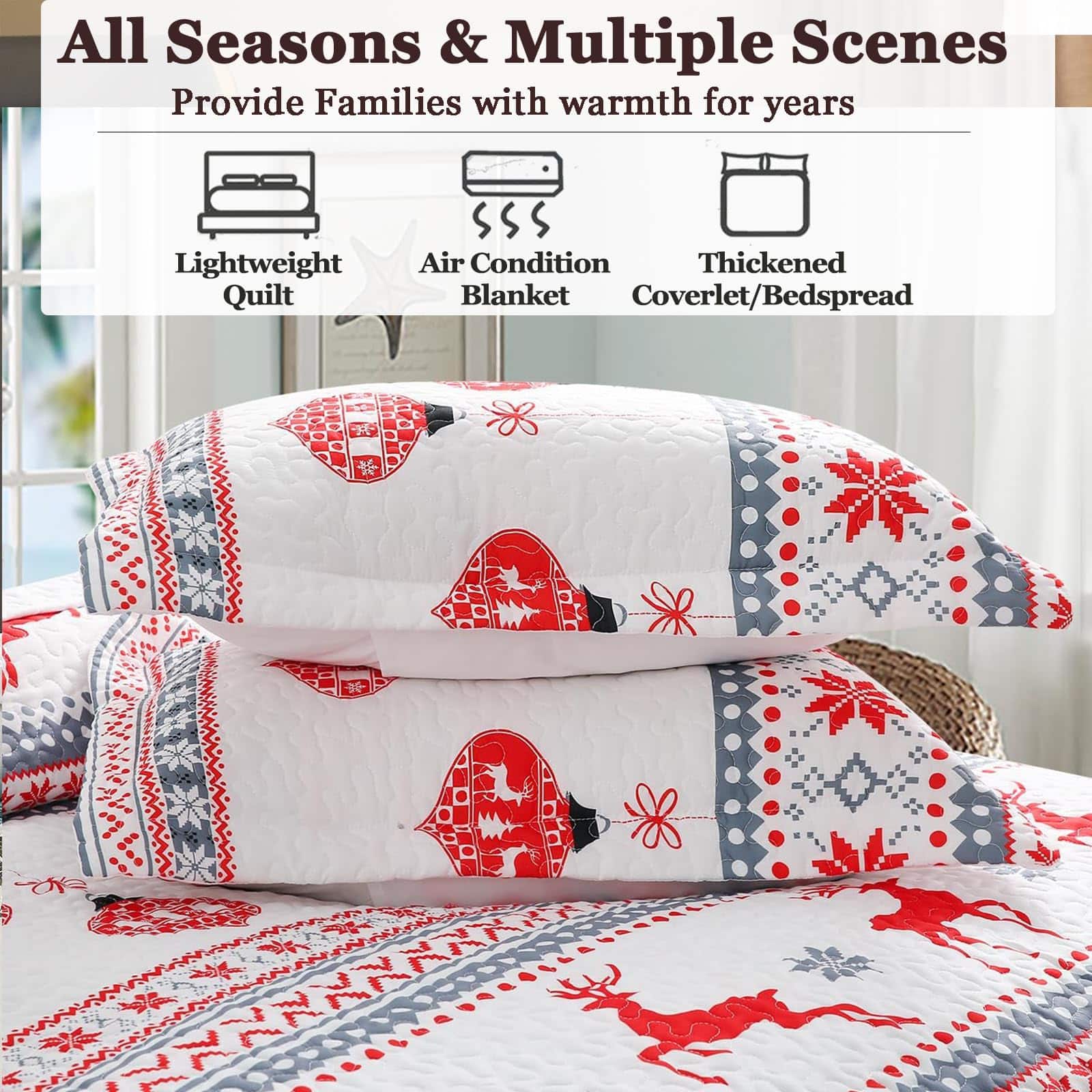 Colcha de Cama Reina con Patrón de Reno Kindred Home - - Imagen 4