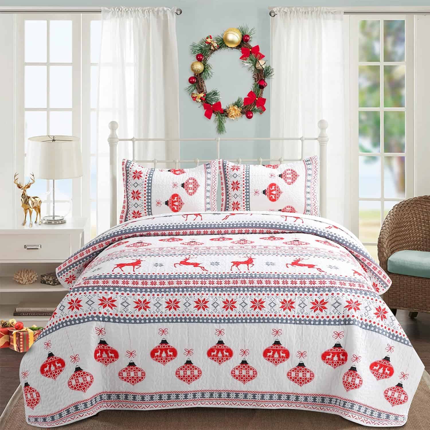 Colcha de Cama Reina con Patrón de Reno Kindred Home -