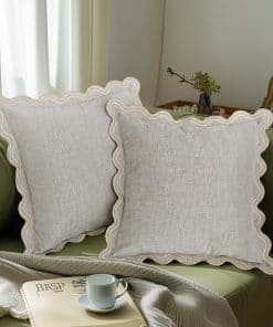 Funda de Almohada con Ondas Bordadas en color Beige - Juego