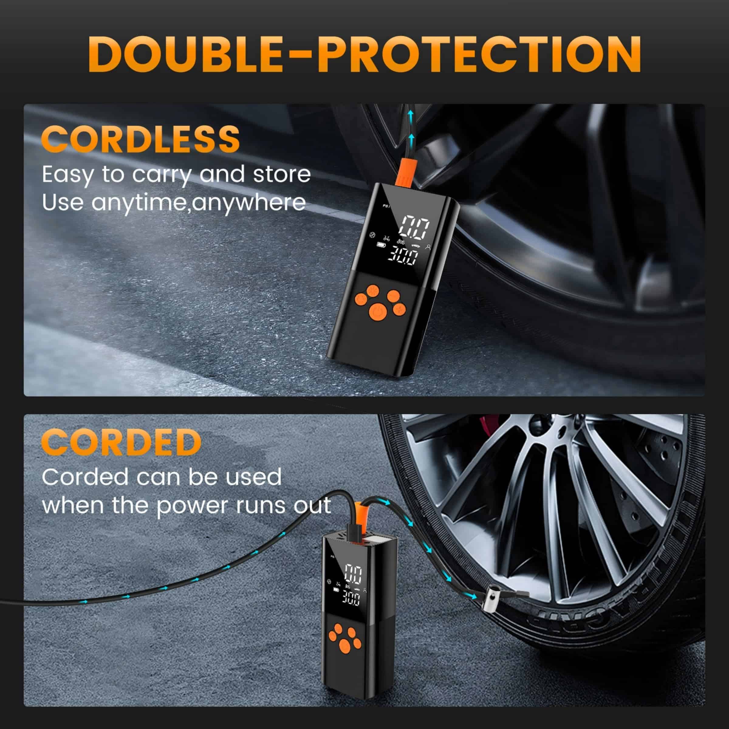 Inflador de neumáticos Portátil Compresor de aire, 25000mAh - Imagen 3