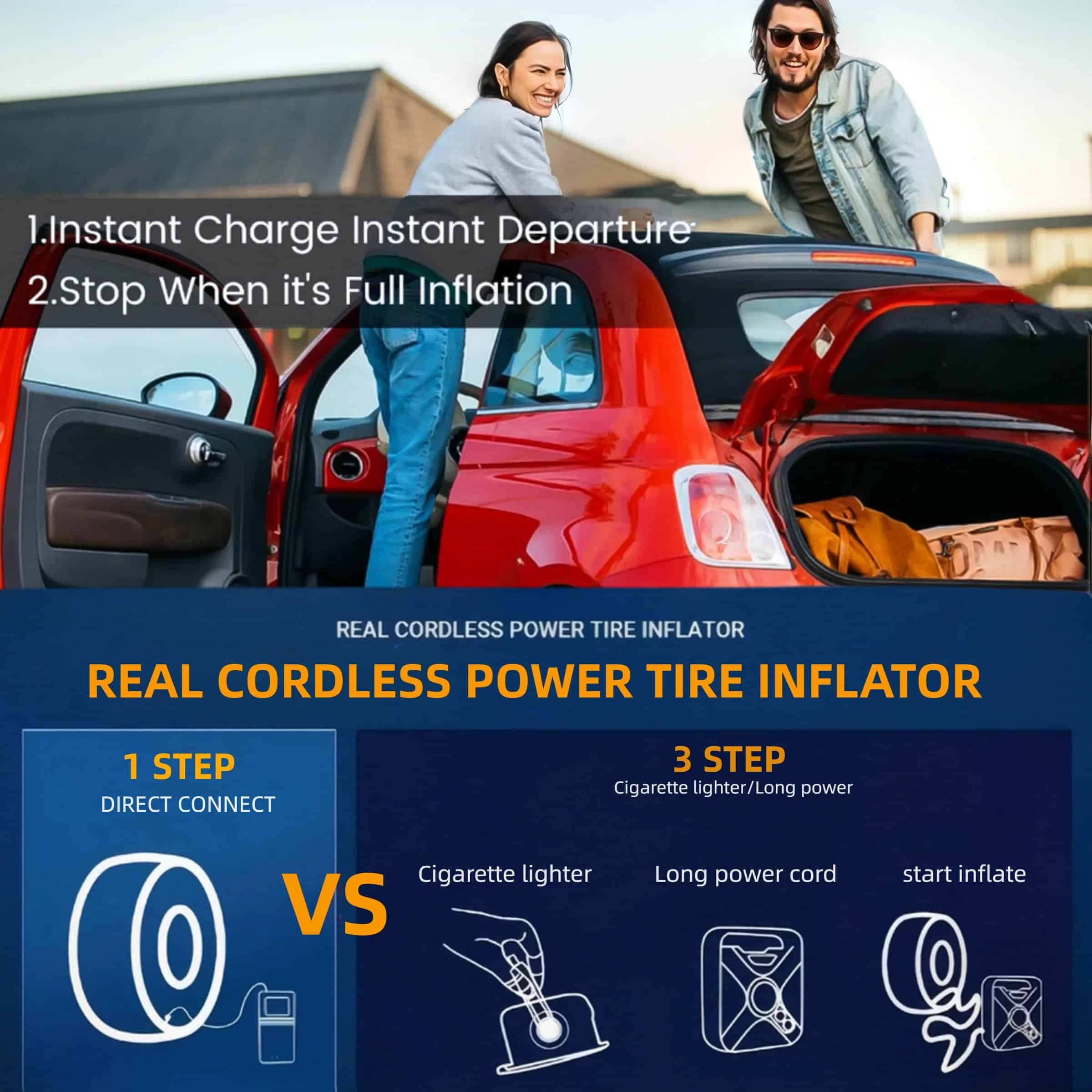 Inflador de neumáticos Portátil Compresor de aire, 25000mAh - Imagen 7