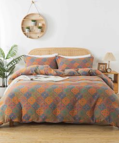 Juego de Ropa de Cama Vintage Naranja Azul Tamaño Completo