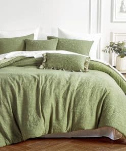Edredón de algodón suave para cama Queen, Edredón verde