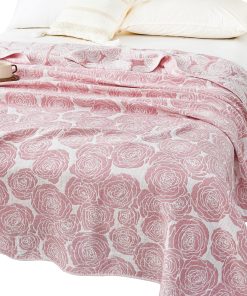 Manta de Muselina Moderna MEJU con Gran Flor Rosa para Cama