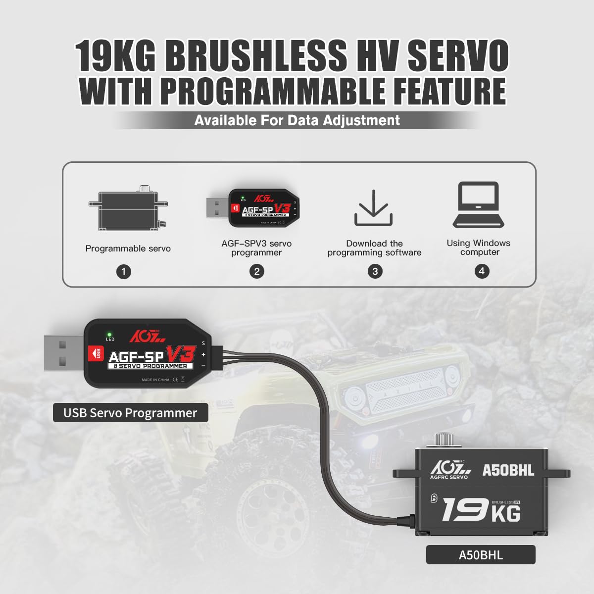 AGFRC 19KG Servo de Dirección RC Programable de Perfil Bajo - Imagen 5
