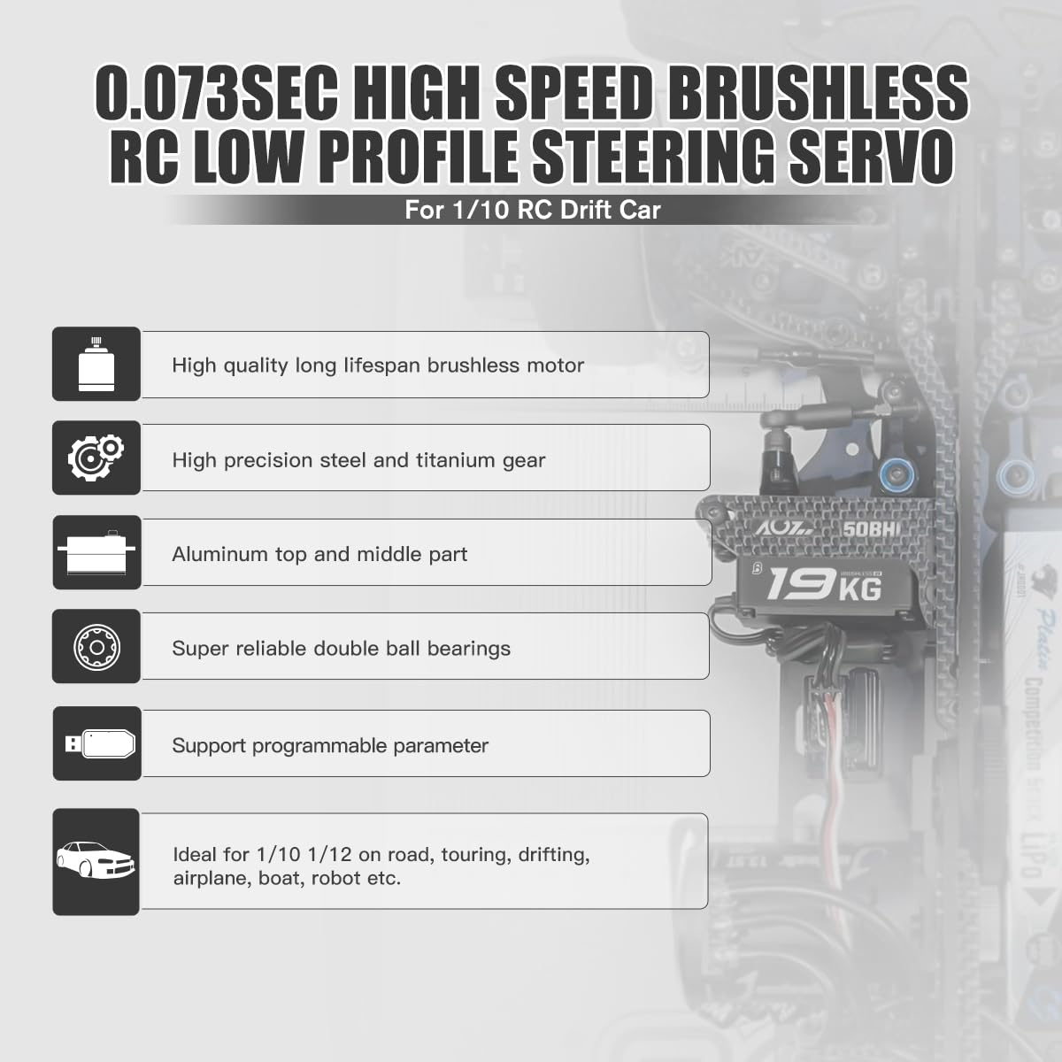 AGFRC 19KG Servo de Dirección RC Programable de Perfil Bajo - Imagen 4