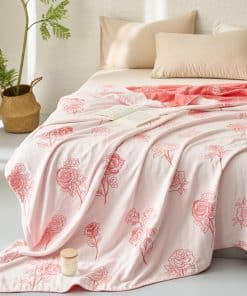 Manta de Muselina de Algodón 100% Rosa Blanca con Diseño de