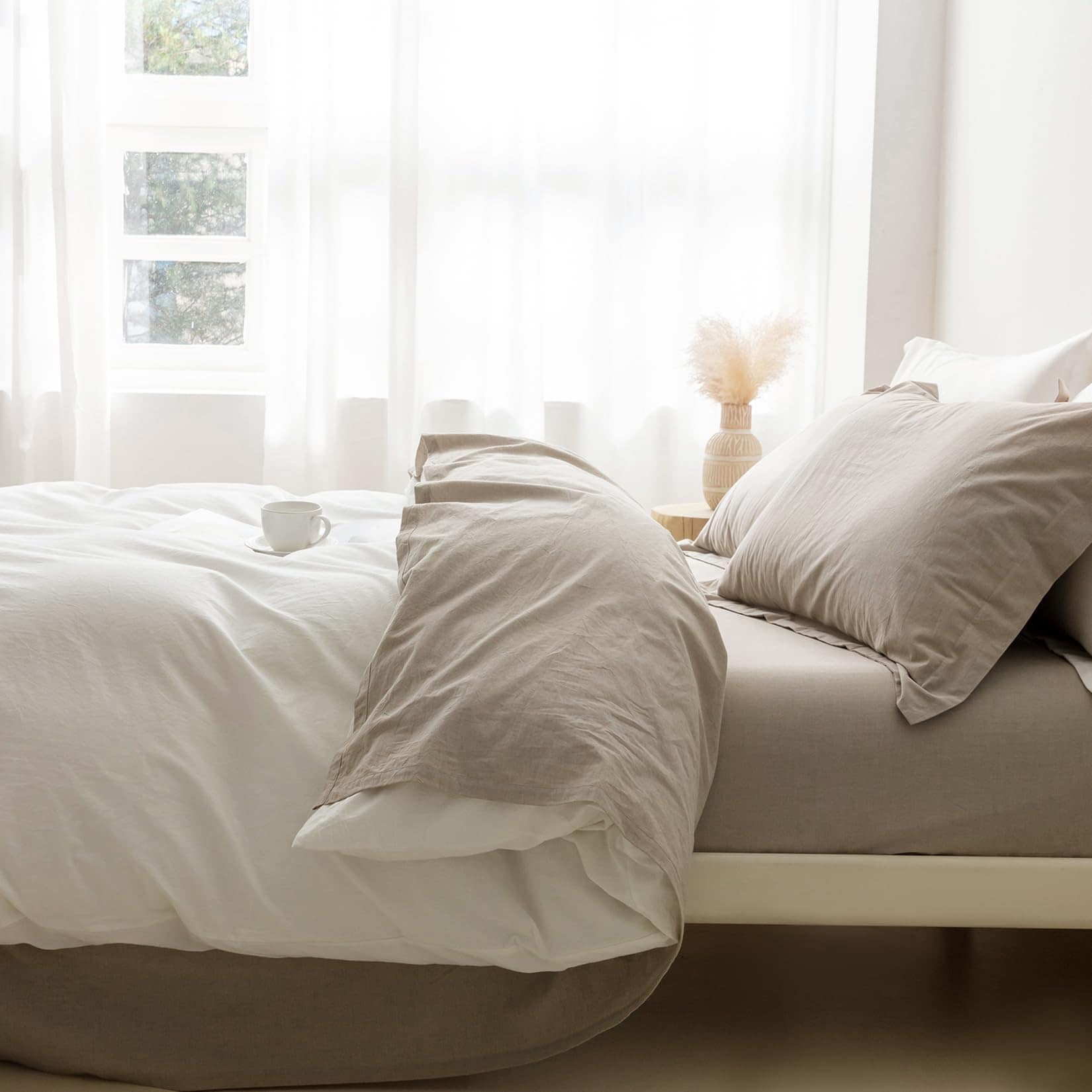 Juego de Sábanas de Lino Gris BDEAR de 6 Piezas Tamaño