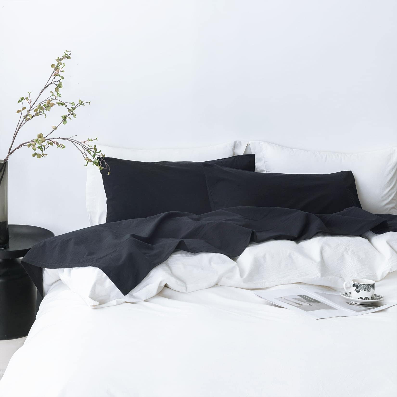 Juego de sábanas de 6 piezas BDEAR negro estilo lino para - Imagen 3