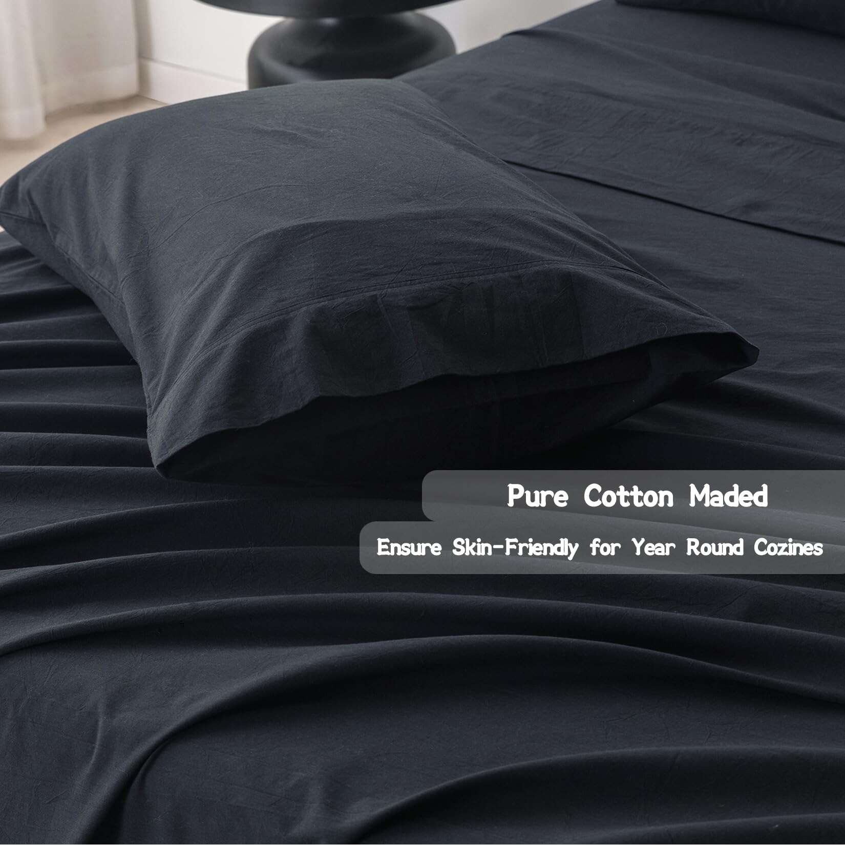 Juego de sábanas de 6 piezas BDEAR negro estilo lino para - Imagen 5