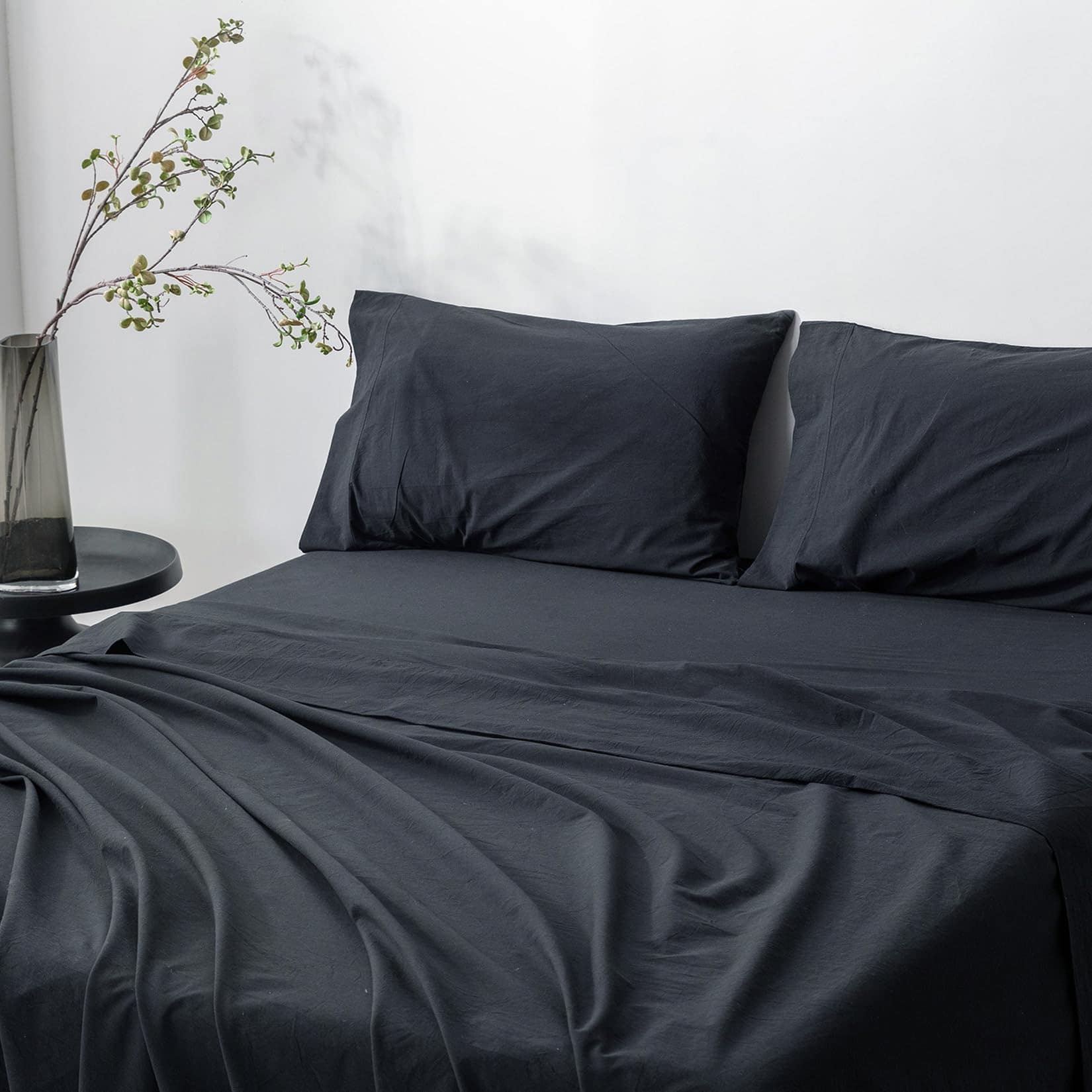 Juego de sábanas de 6 piezas BDEAR negro estilo lino para - Imagen 4