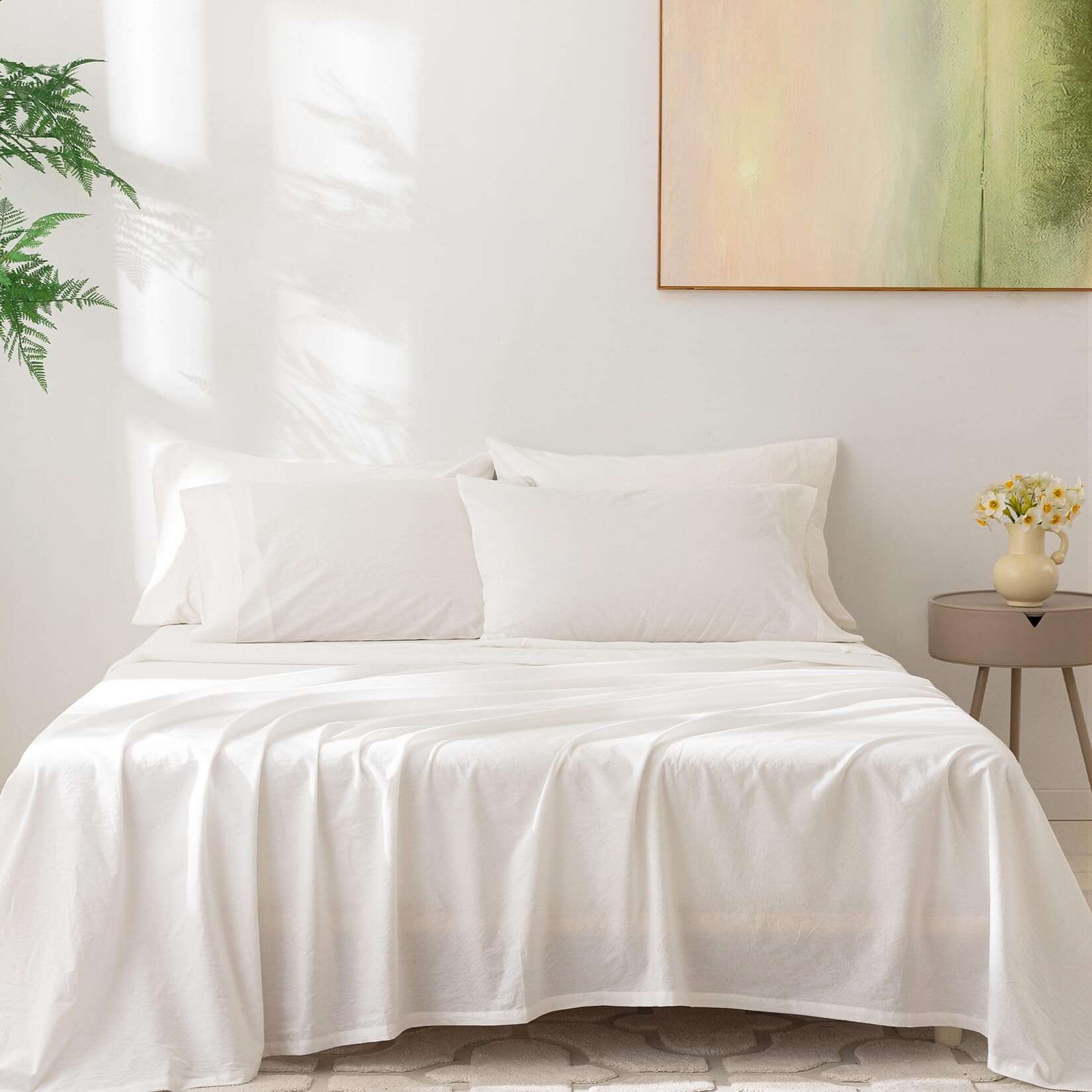 Juego de sábanas de 6 piezas BDEAR de lino blanco para cama - Imagen 8