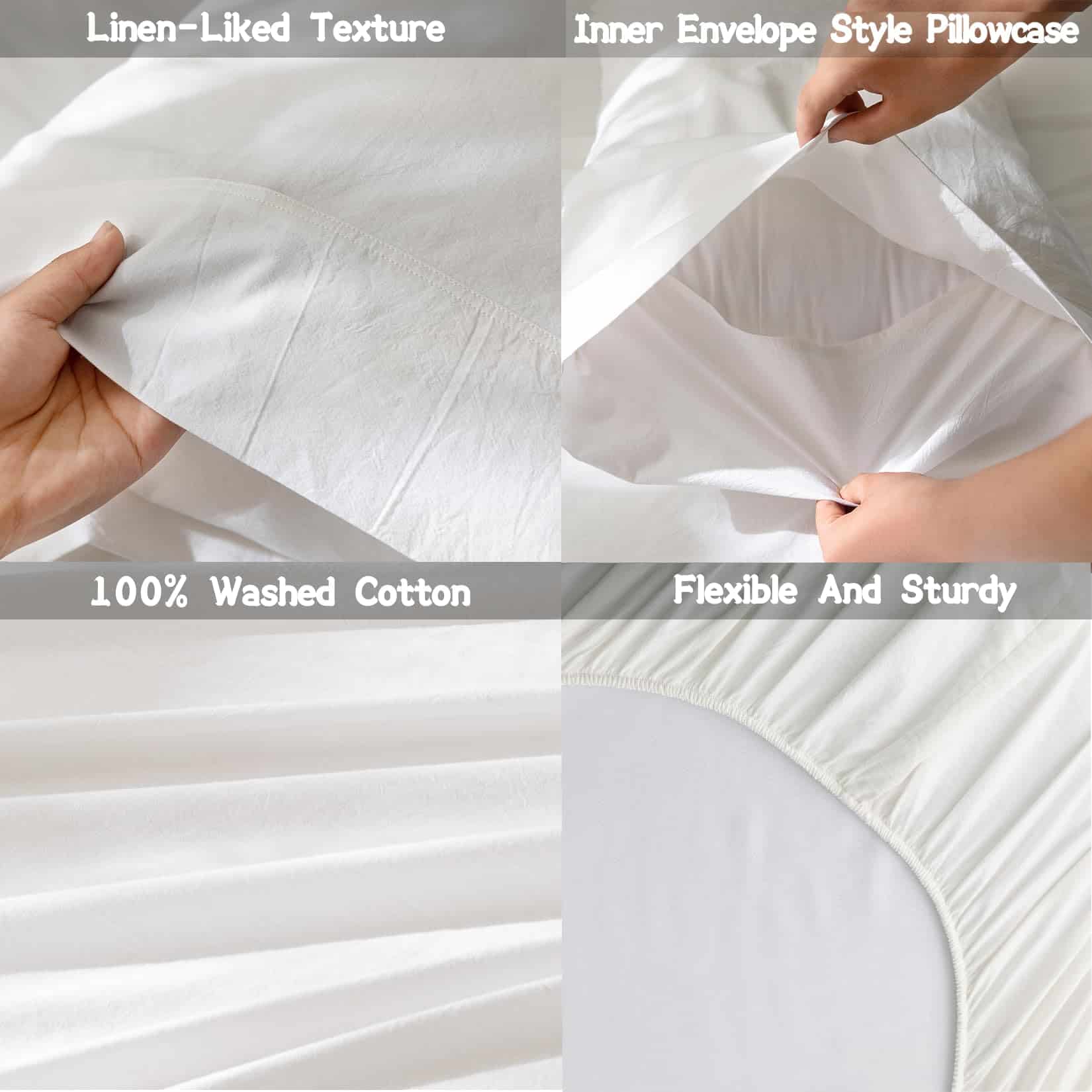 Juego de sábanas de 6 piezas BDEAR de lino blanco para cama - Imagen 7