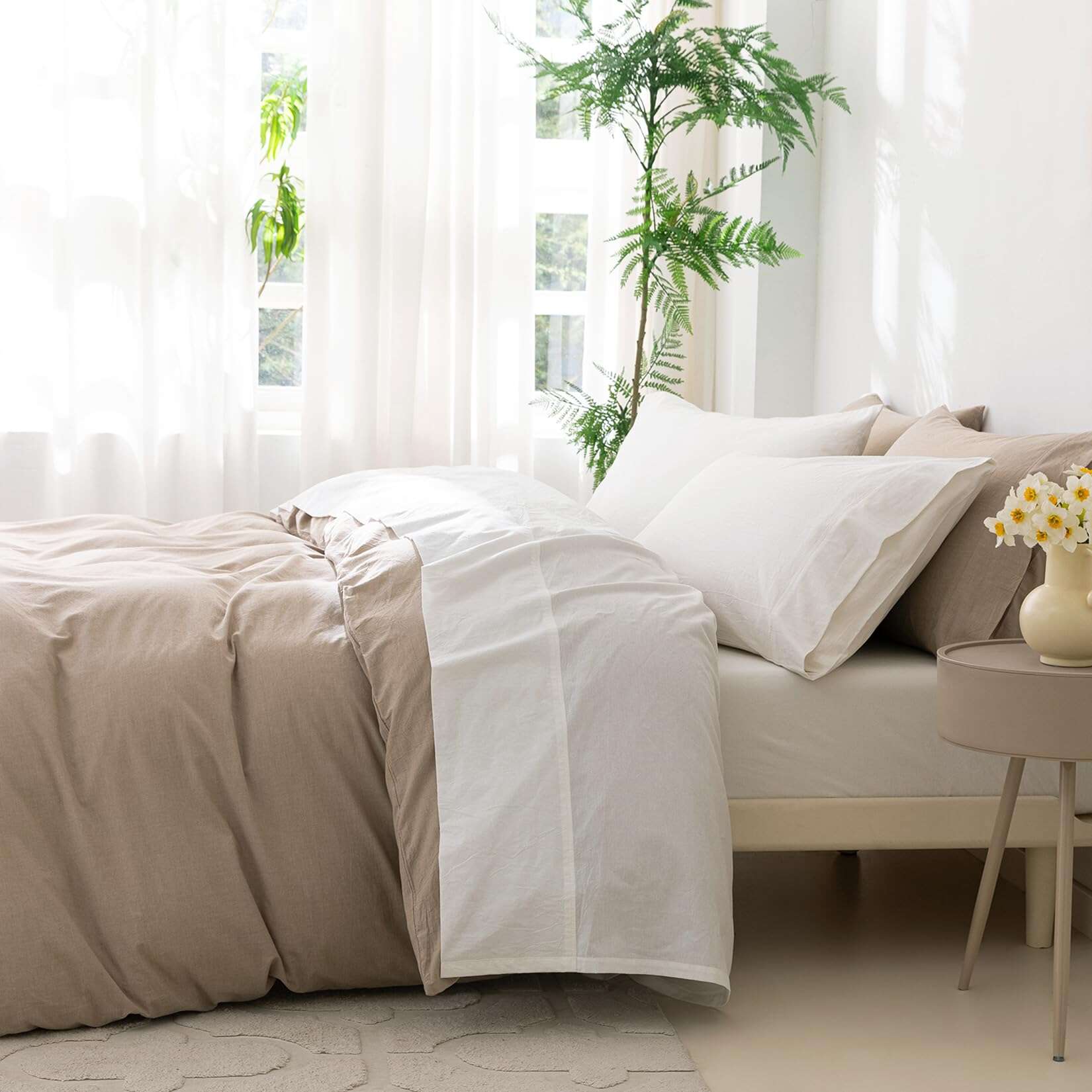 Juego de sábanas de 6 piezas BDEAR de lino blanco para cama