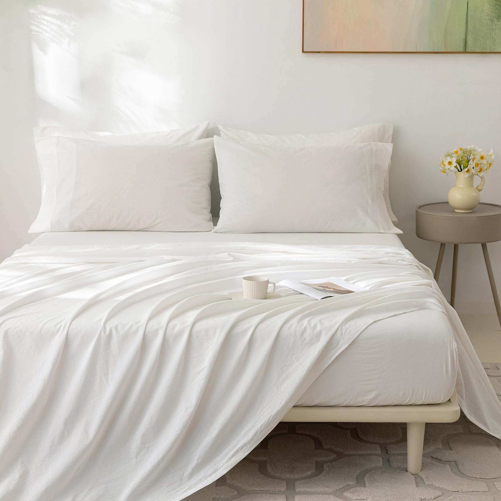 Juego de sábanas de 6 piezas BDEAR de lino blanco para cama - Imagen 3