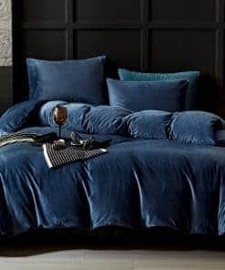Juego de Funda de Edredón de Terciopelo Azul Marino Queen