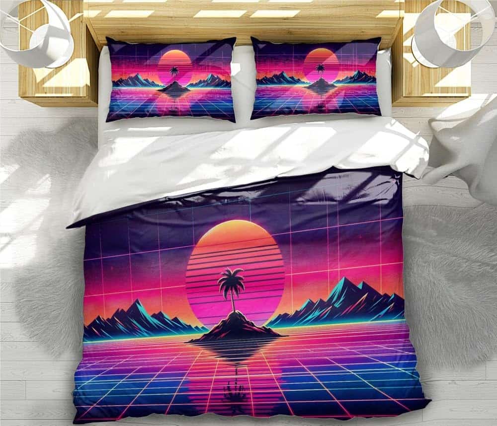 NEWAKI Set de Funda de Edredón Estilo Synthwave Neon Miami - Imagen 3