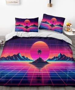 NEWAKI Set de Funda de Edredón Estilo Synthwave Neon Miami