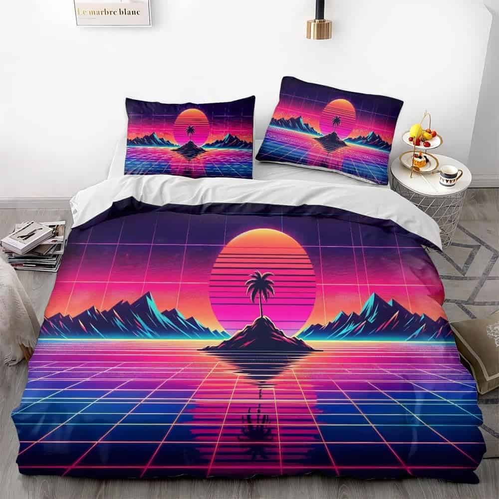 NEWAKI Set de Funda de Edredón Estilo Synthwave Neon Miami