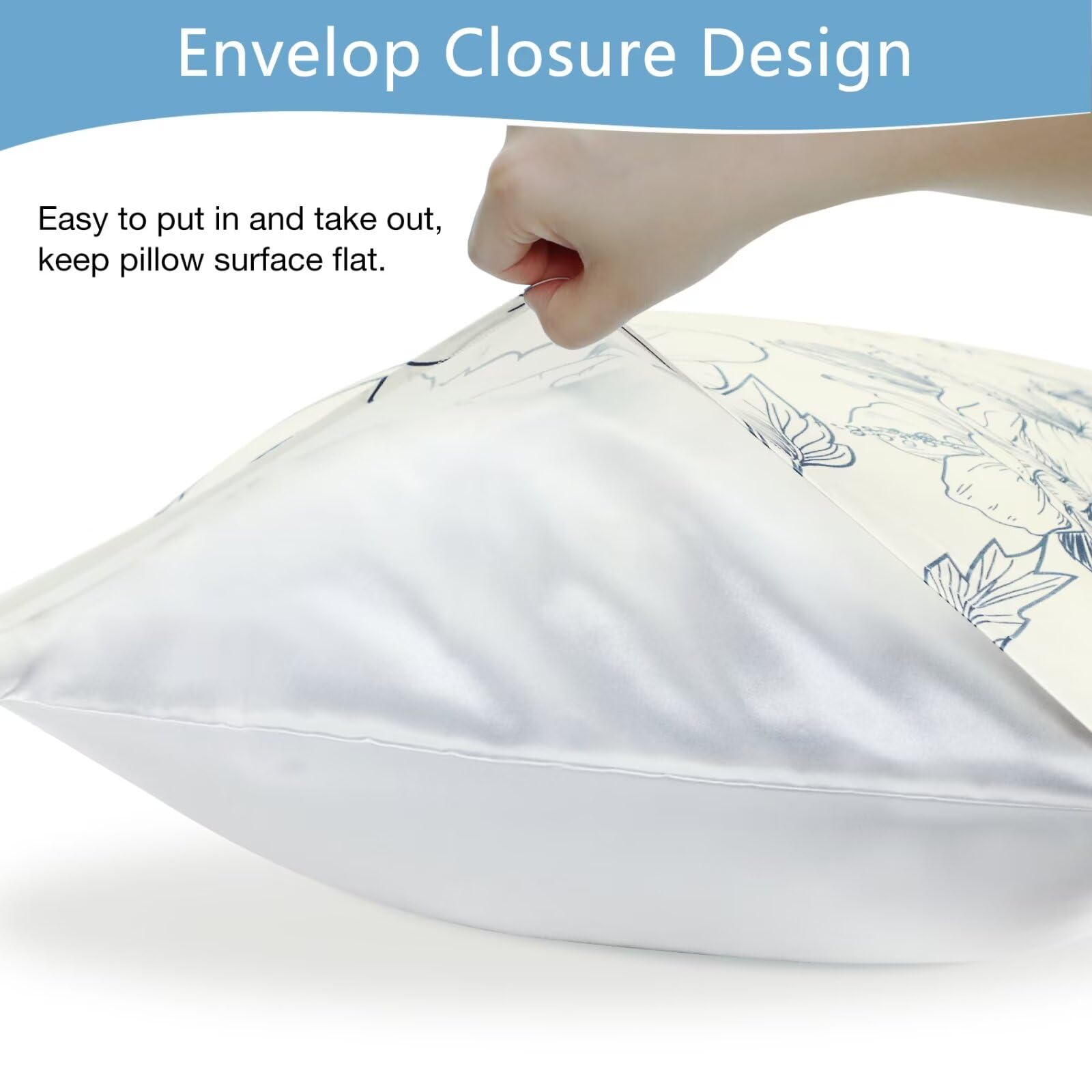 MANSPHIL Fundas de Almohada de Seda Azul Floral King 2 - Imagen 7