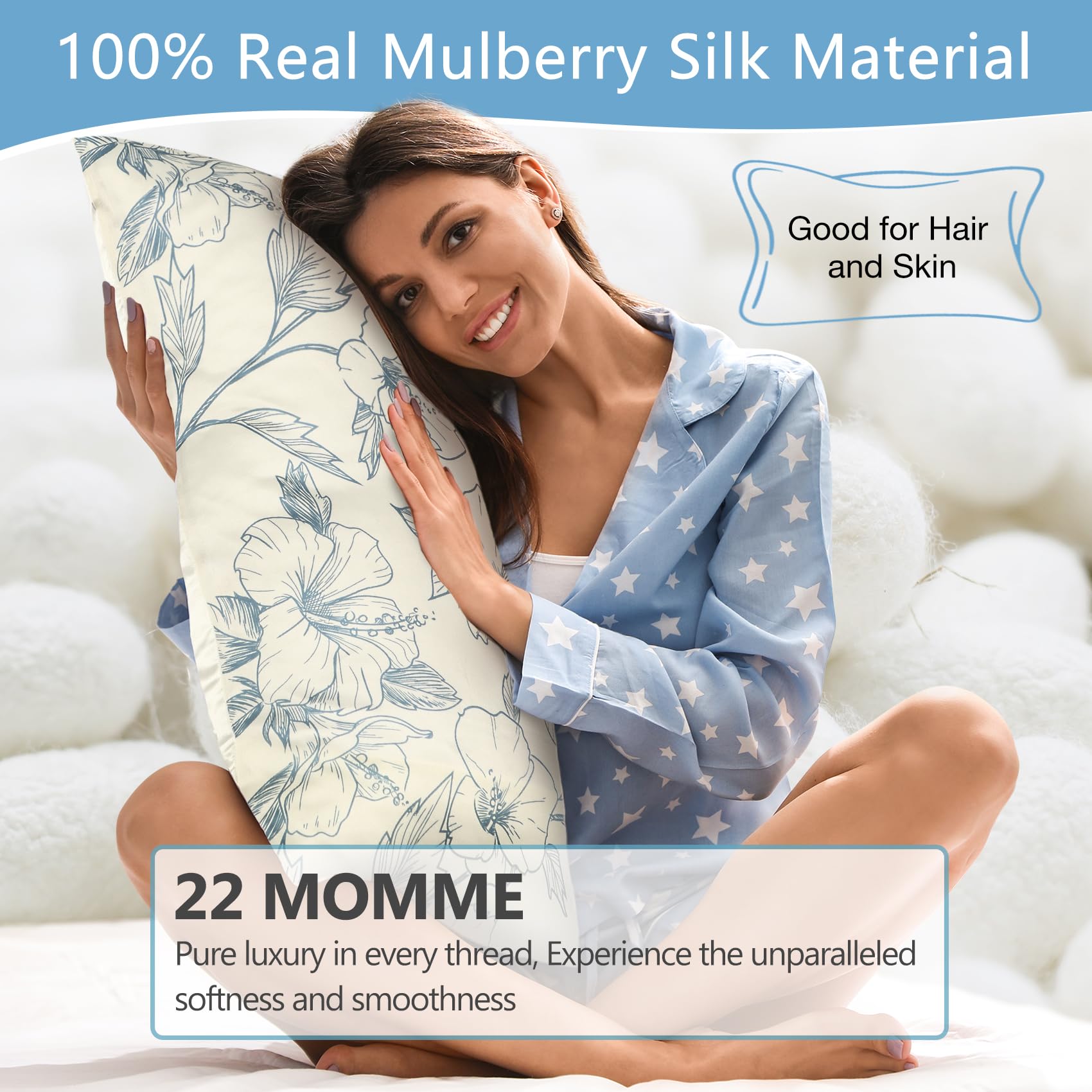 MANSPHIL Fundas de Almohada de Seda Azul Floral King 2 - Imagen 3