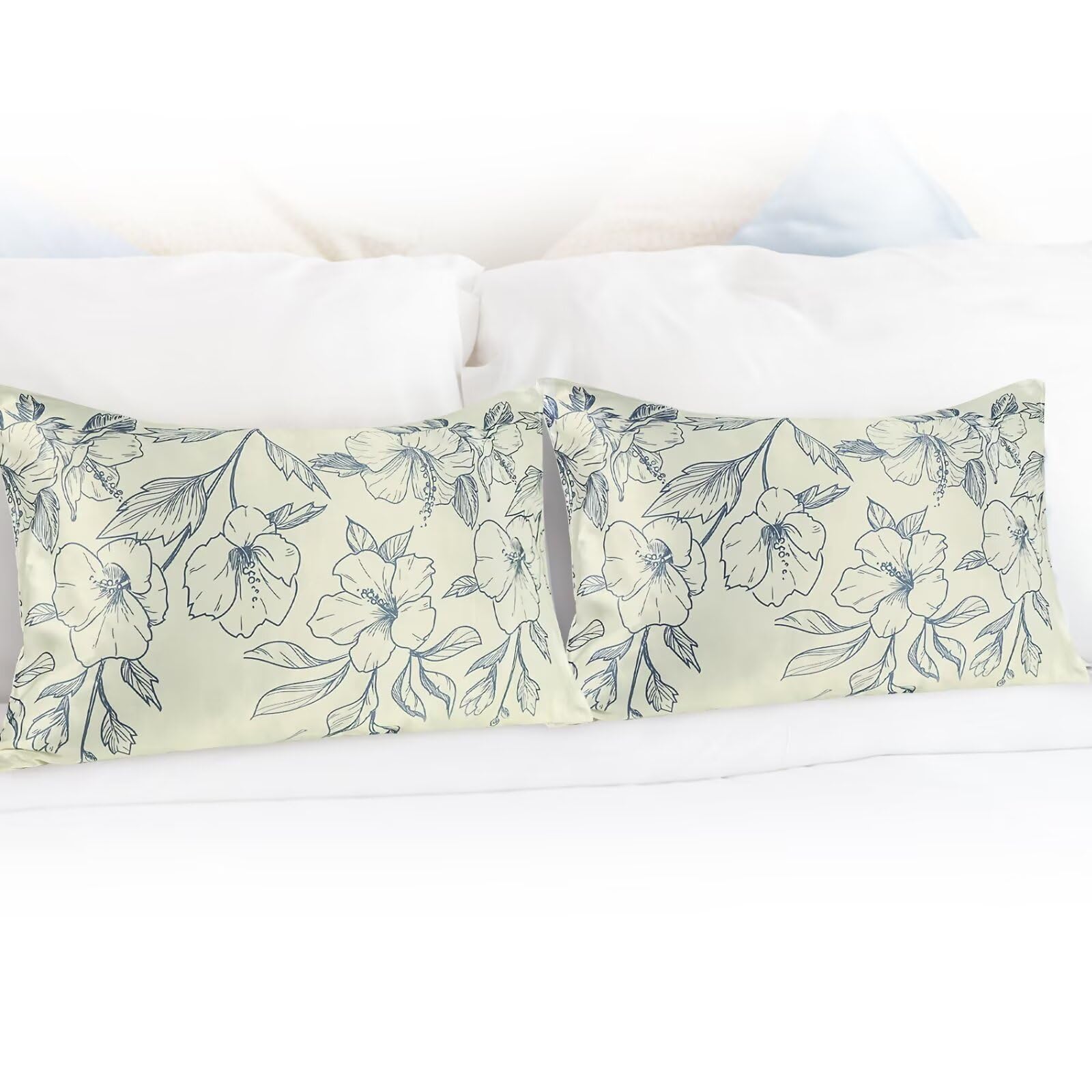 MANSPHIL Fundas de Almohada de Seda Azul Floral King 2 - Imagen 9