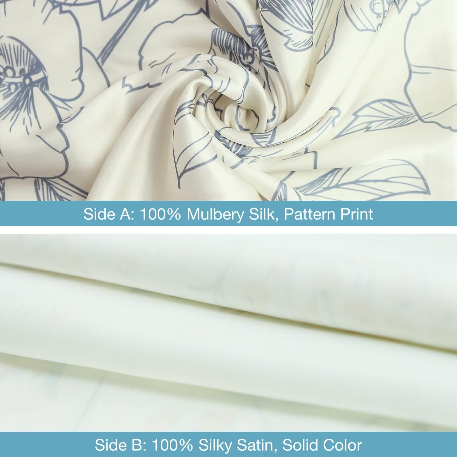 MANSPHIL Fundas de Almohada de Seda Azul Floral King 2 - Imagen 8