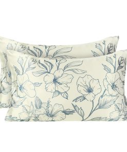 MANSPHIL Fundas de Almohada de Seda Azul Floral King 2
