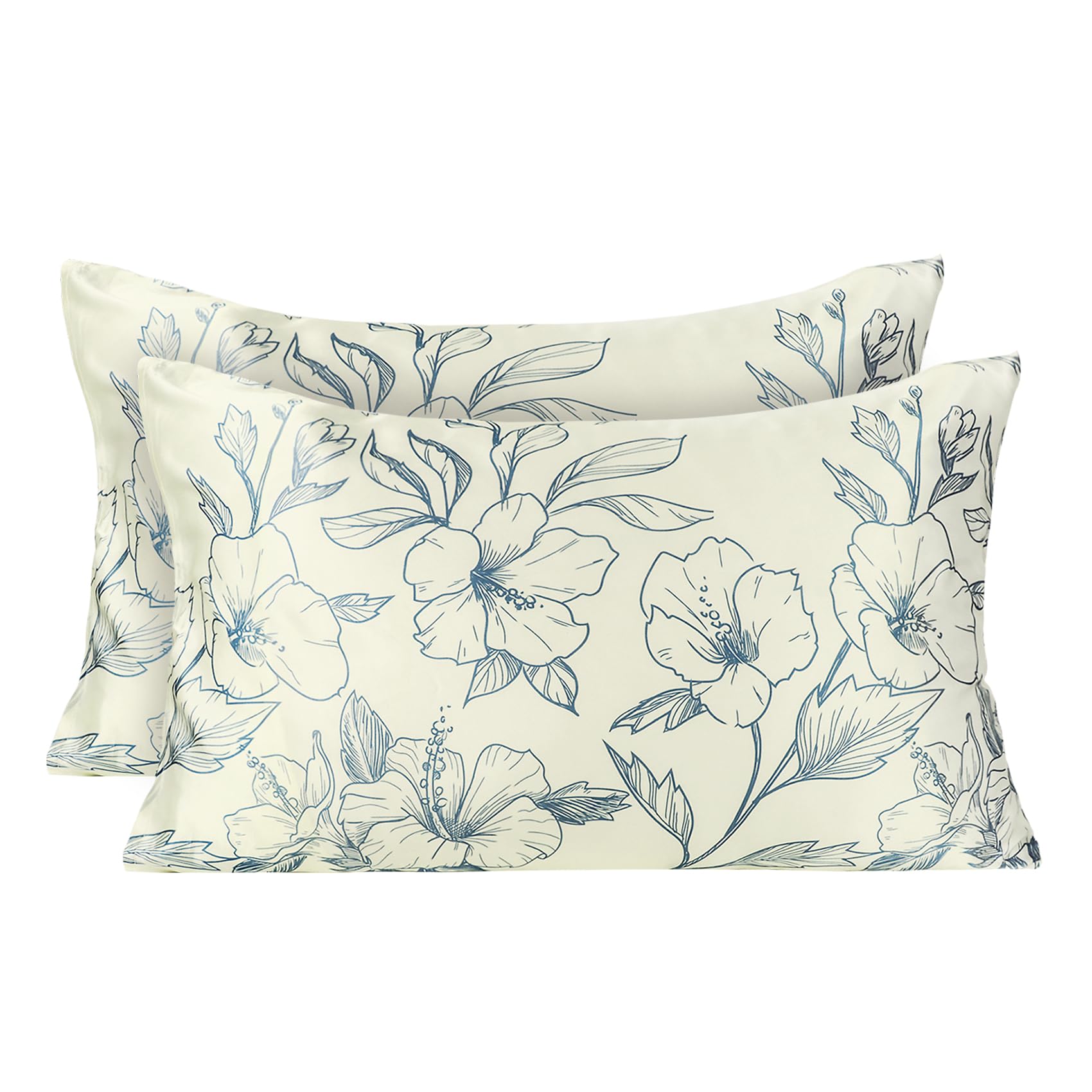 MANSPHIL Fundas de Almohada de Seda Azul Floral King 2
