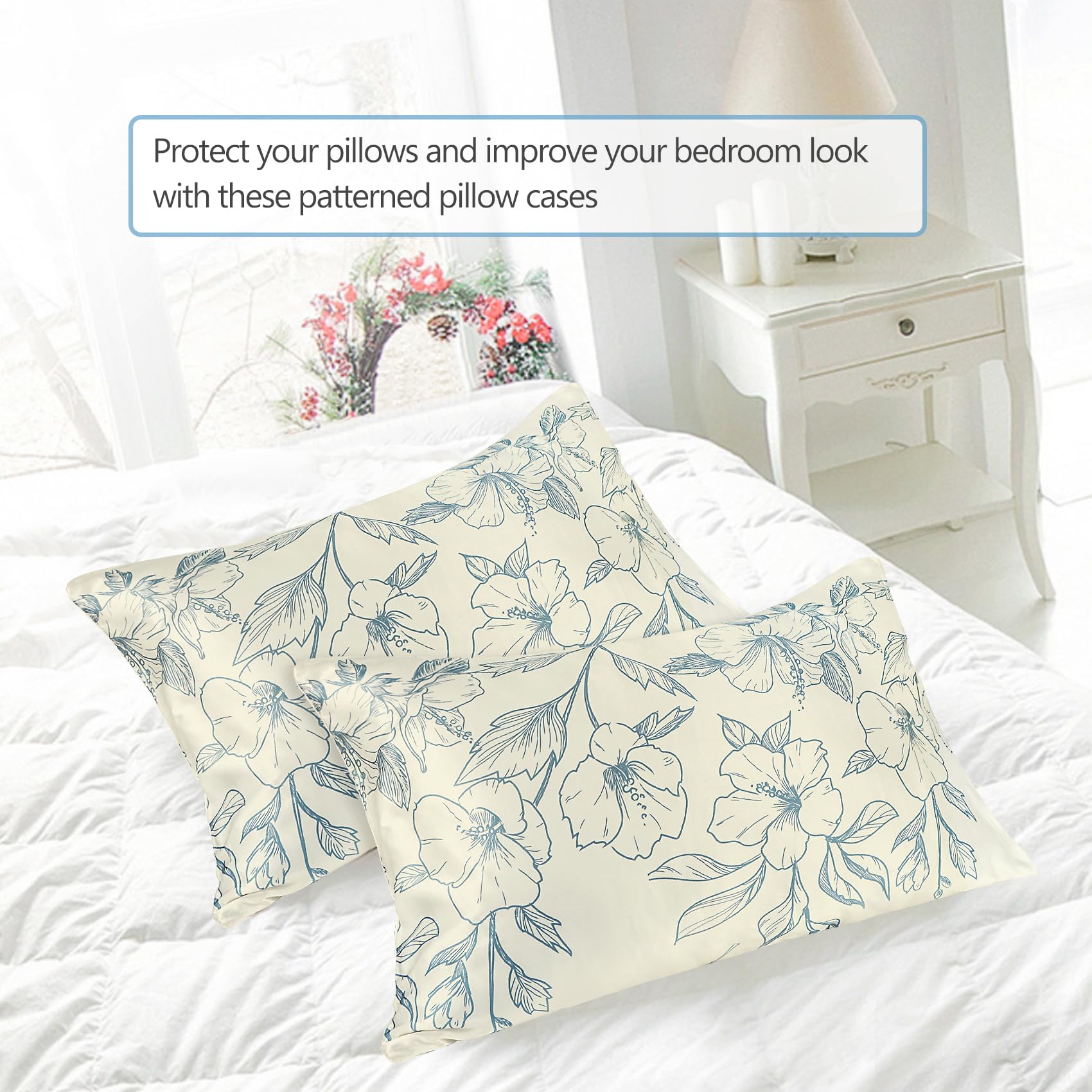 MANSPHIL Fundas de Almohada de Seda Azul Floral King 2 - Imagen 4