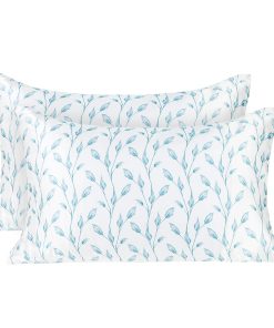 Funda de Almohada de Seda Blanca y Azul MANSPHIL con Hojas,