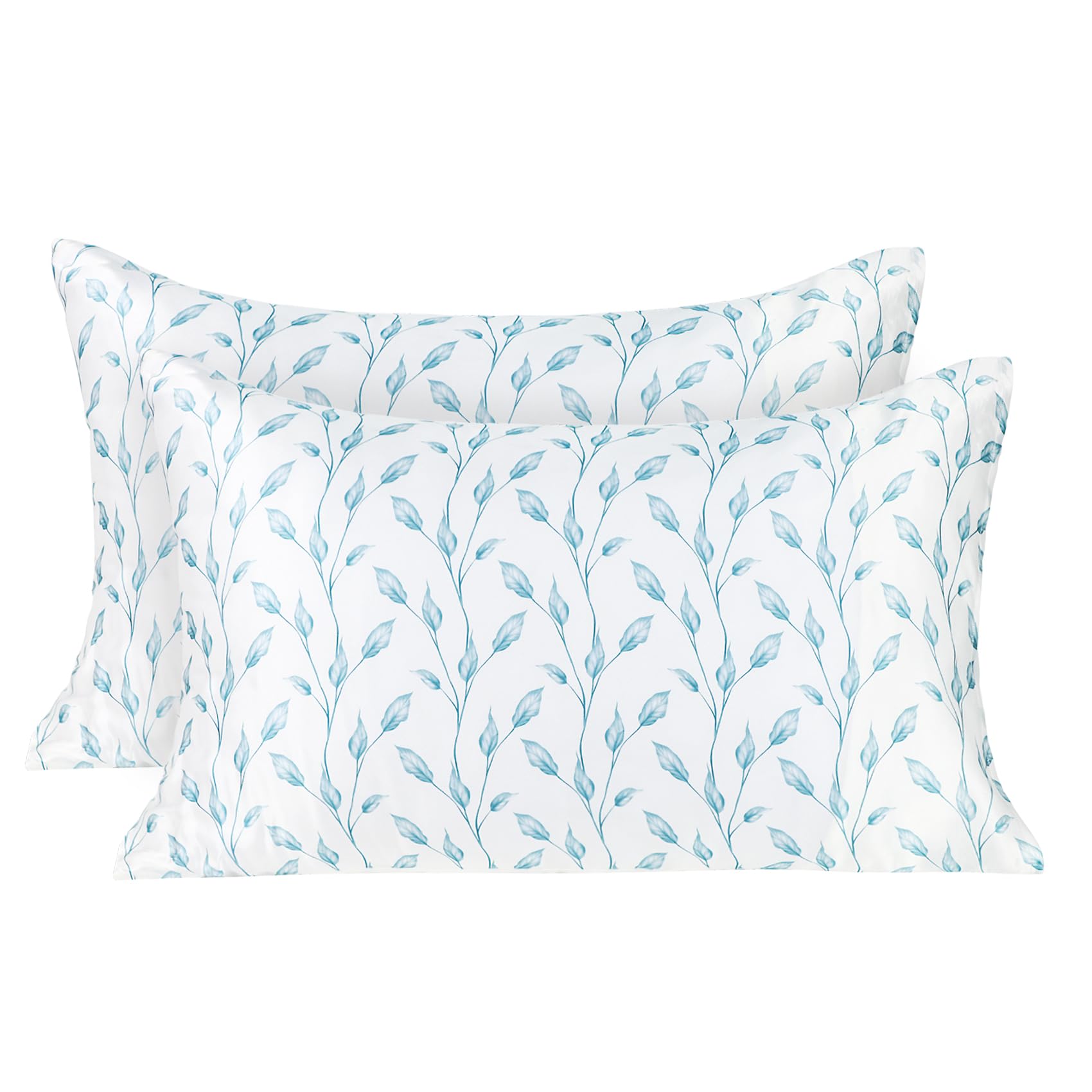 Funda de Almohada de Seda Blanca y Azul MANSPHIL con Hojas,