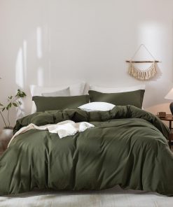 Juego de Funda de Edredón King Size en Verde Olivo, 100%