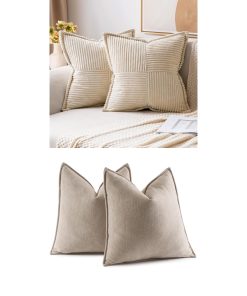 Funda de Almohada de Pana MIULEE con Rayas Beige