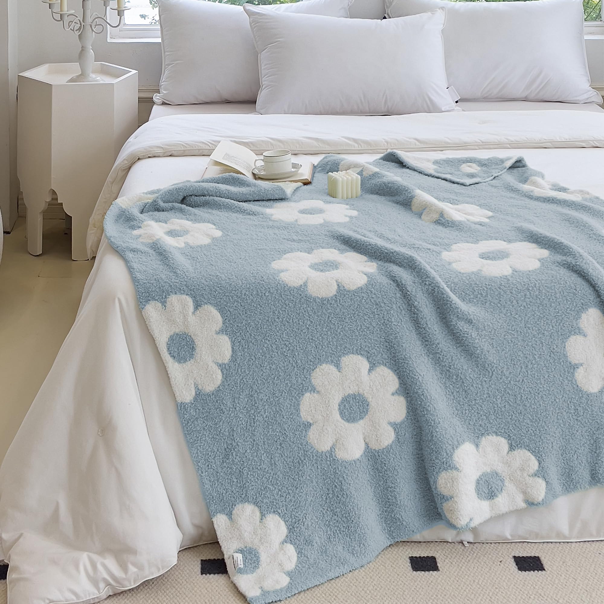 Manta de punto floral con flores de margarita Manta de