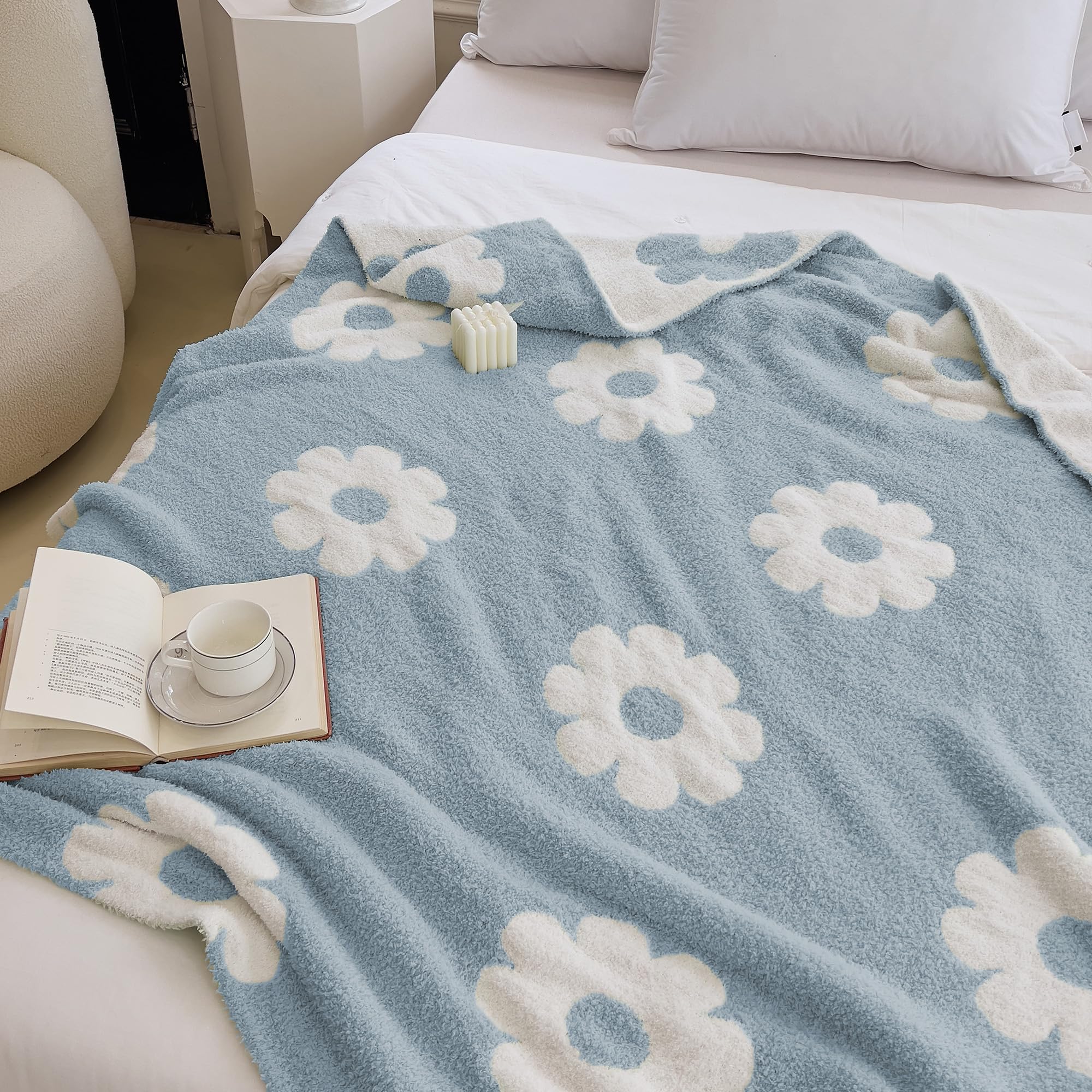 Manta de punto floral con flores de margarita Manta de - Imagen 4