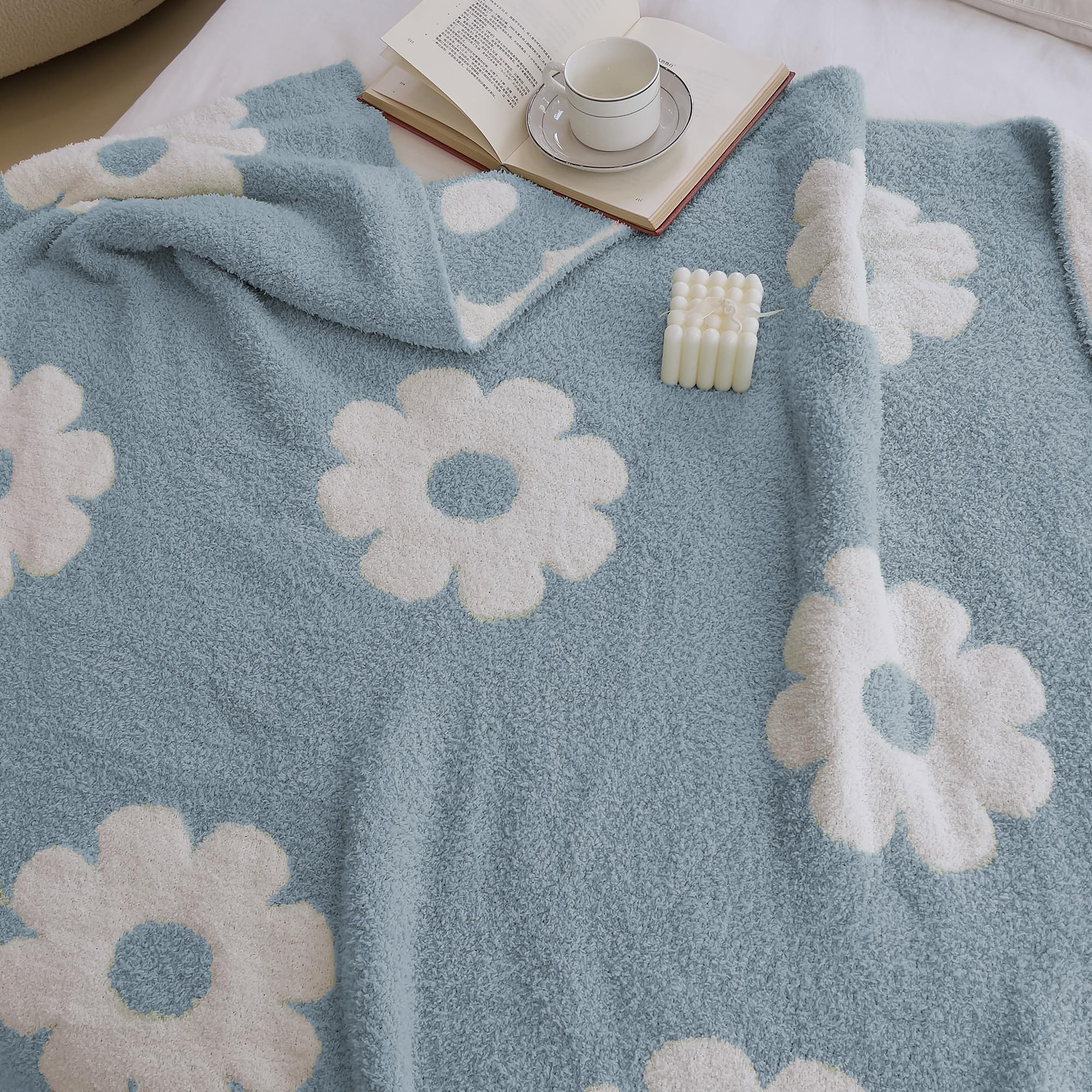 Manta de punto floral con flores de margarita Manta de - Imagen 6